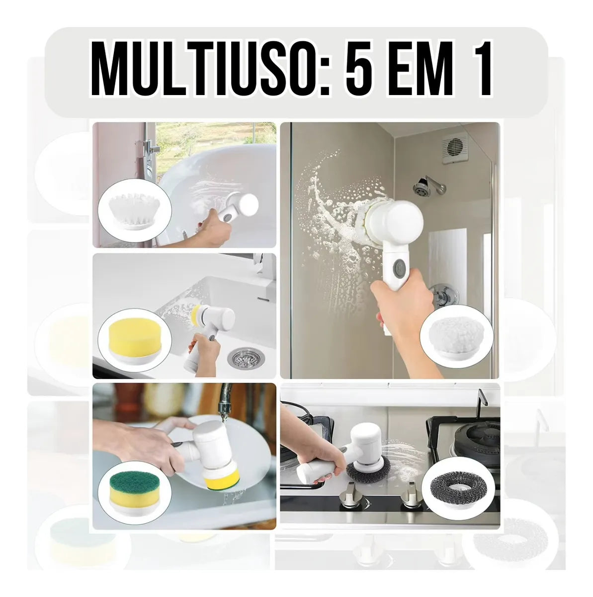 ESCOVA ELÉTRICA DE LIMPEZA SEM FIO 5 EM 1