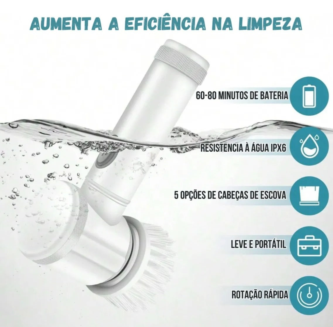 ESCOVA ELÉTRICA DE LIMPEZA SEM FIO 5 EM 1